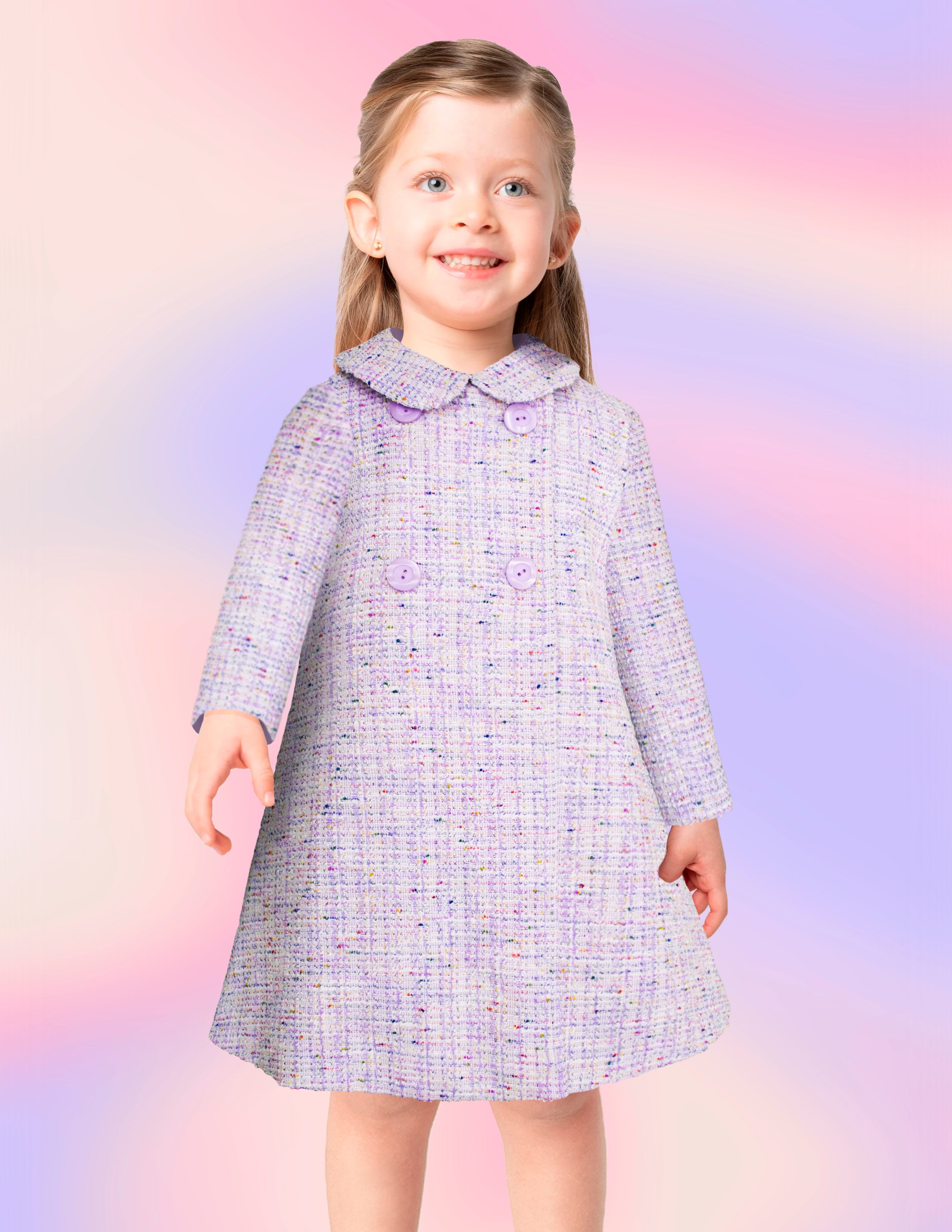 Abrigo Lila para Niña en Tweed con Botones Grandes - Gerat – Gerat ...