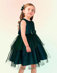 Vestido verde esmeralda para niñas Gerat – Fiesta con moño