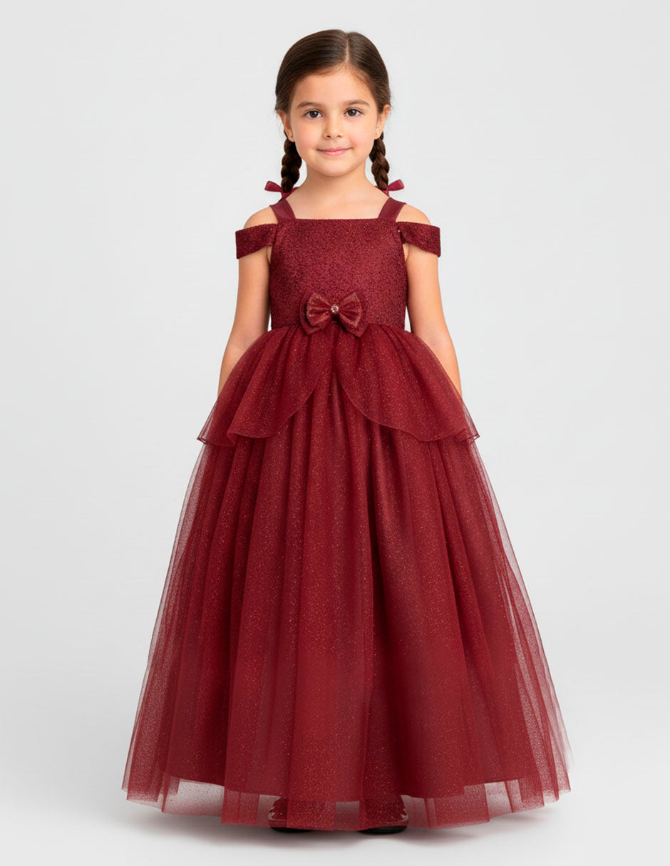 Vestido de Fiesta Largo Color Vino para Niñas | Gerat