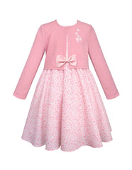 Vestido rosa floral para niña con moño y torerita | Gerat | Tallas 3 a 10