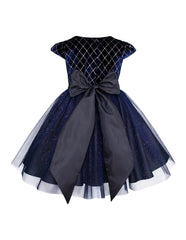 Vestido de Fiesta Azul Marino con Tul y Perlas para Niñas | Tallas 2 a 6