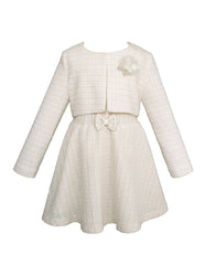 Conjunto Gerat para Niñas 3 Piezas Elegante: Saco, Blusa y Falda Tweed Marfil