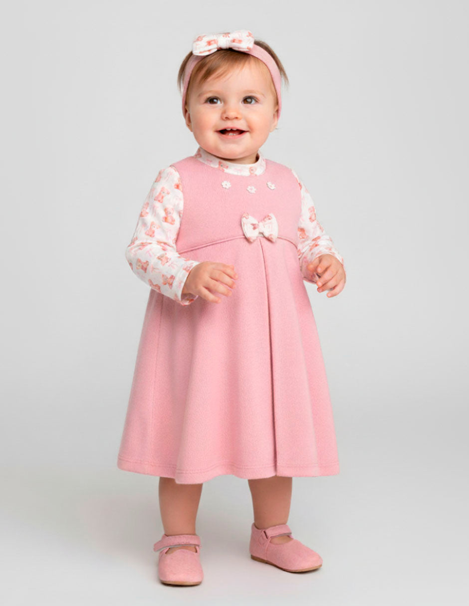 Bata rosa con moño y ositos para bebé niña | Gerat - Tallas 12 y 18 meses