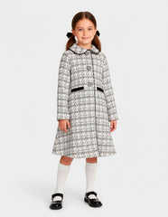 Abrigo elegante de tweed blanco y negro para niñas – Gerat | Tallas 4, 6, 8 y 10