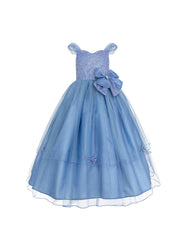 Vestido de Fiesta para Niñas Azul con Tul y Moño Elegante | Gerat