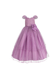 Vestido de Gala Infantil en Tul Lila con Corpiño Bordado y Detalle Floral - Gerat