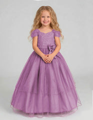 Vestido de Gala Infantil en Tul Lila con Corpiño Bordado y Detalle Floral - Gerat