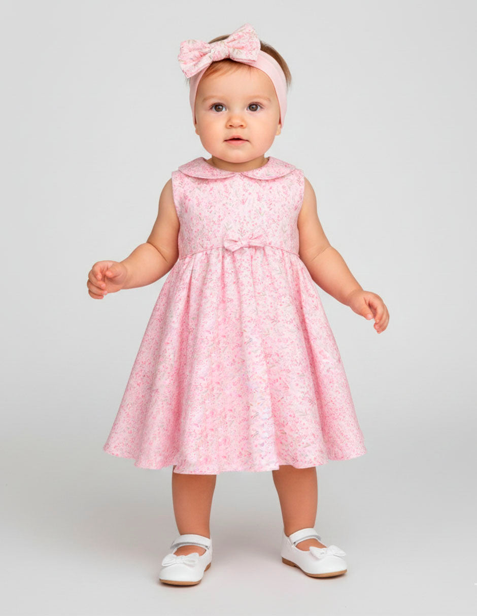 Vestido para Bebé Rosa con Moño y Cuello Clásico | Ideal para 12 y 18 Meses