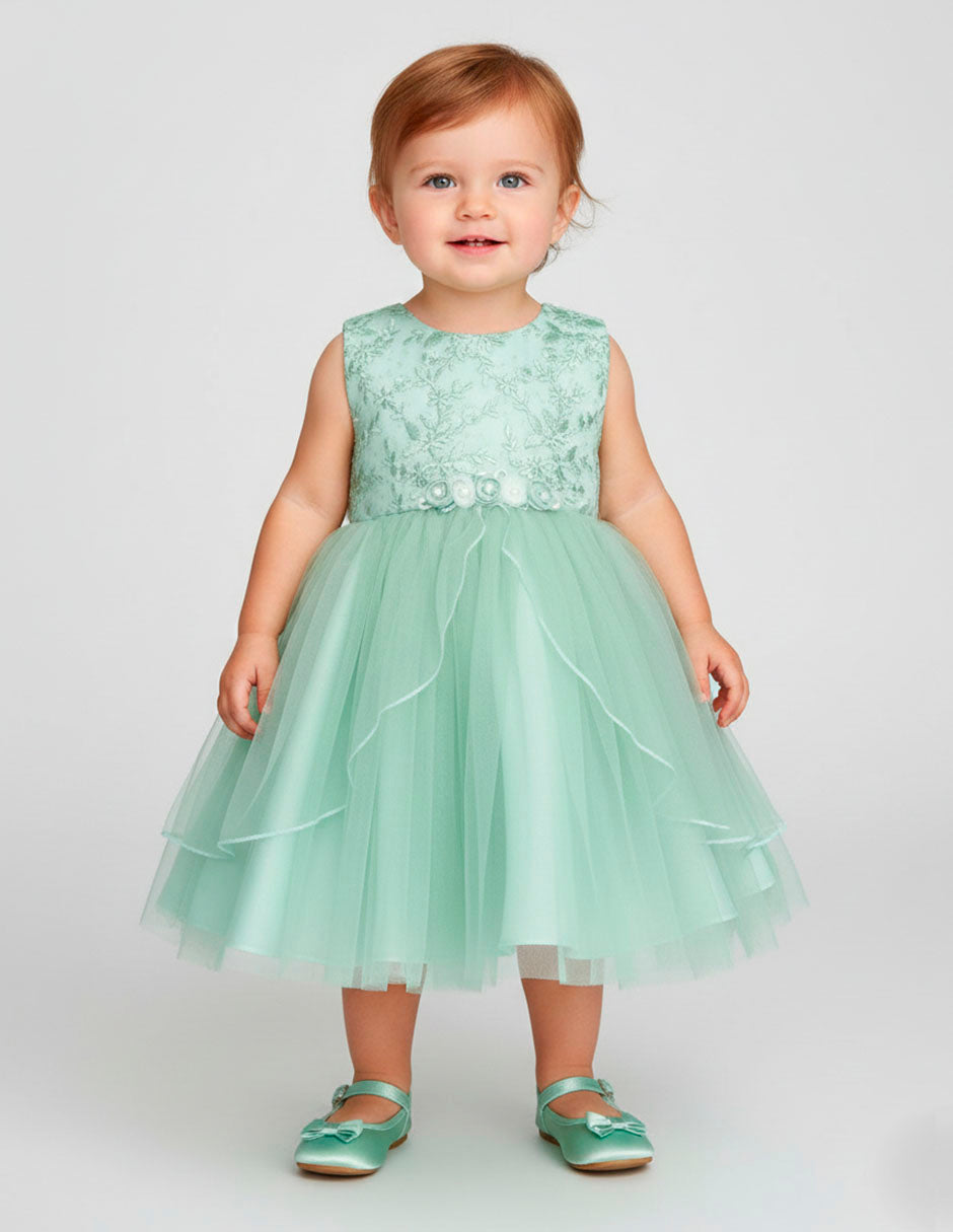 Vestido de Fiesta Verde Menta para Bebé | Tul Elegante y Bordado – Tallas 12 y 18 Meses | Gerat