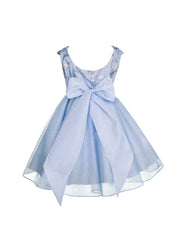 Vestido de Gala Corto en Tul Celeste con Corpiño de Lentejuelas Plateadas