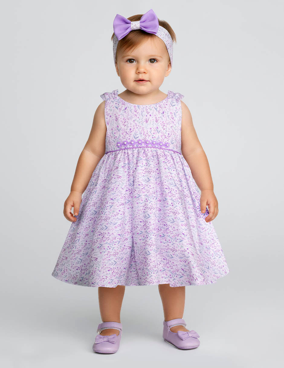 Vestido Lila Floral para Bebé con Moño | Tallas 12 y 18 Meses | Gerat
