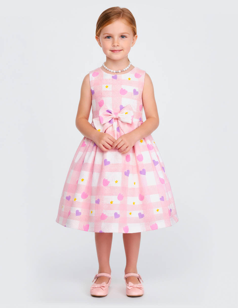 Vestido para Niñas Rosa con Moño y Estampado | Tallas 3 a 8 | Gerat
