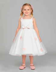 Vestido de Fiesta para Niña Color Hueso con Detalles Palo de Rosa|Gerat