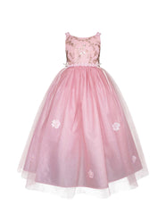 Vestido de Gala Palo de rosa con Bordado Floral y Tul de Lujo Gerat