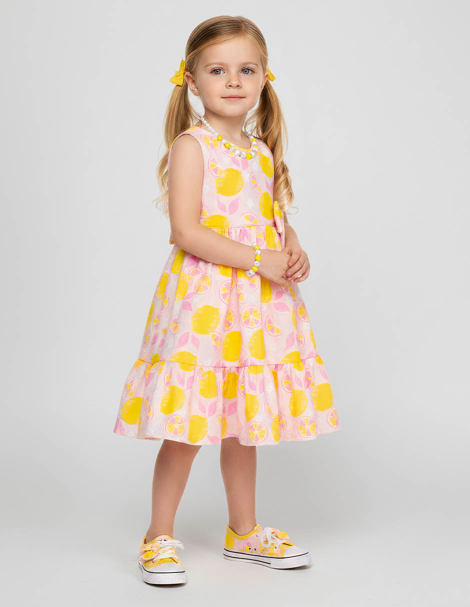 Vestido para Niñas Estampado de Limones Rosa | Primavera-Verano | Gerat