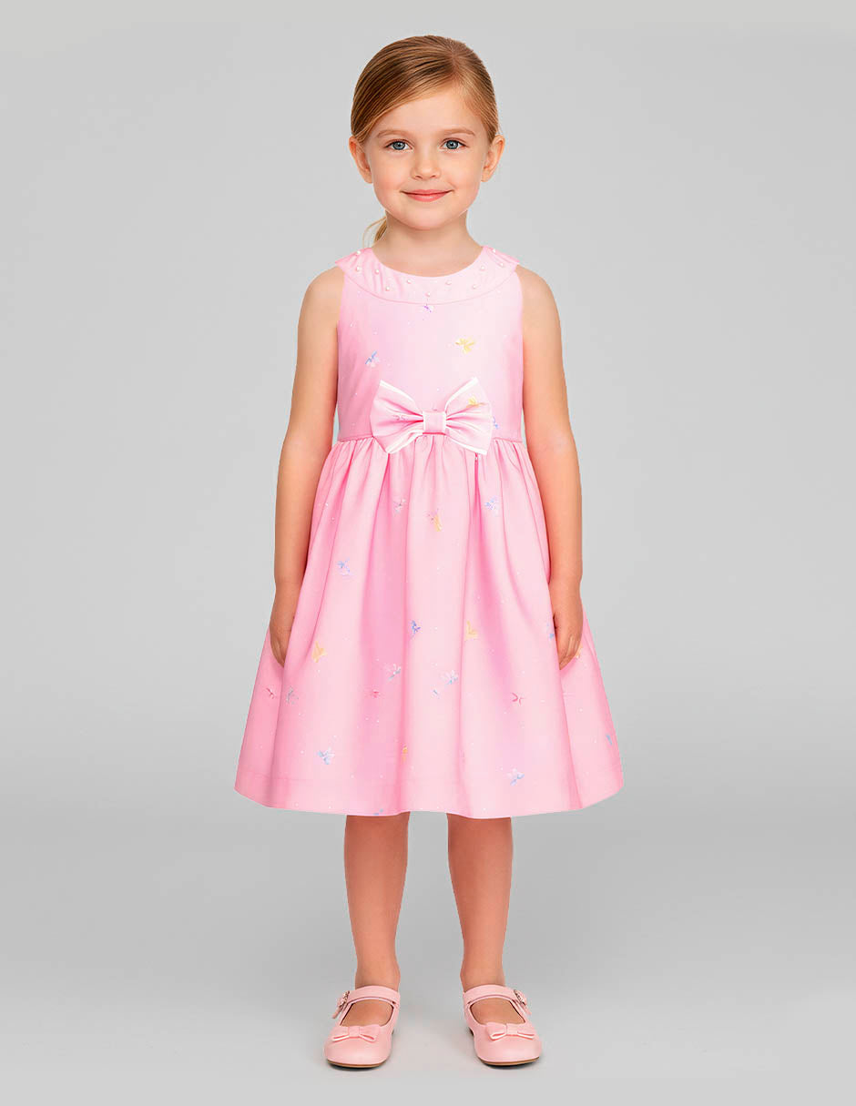 Vestido Rosa Pastel para Niña con Moño | Tallas 3, 4, 6 y 8 | Gerat