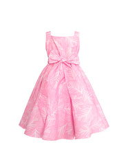 Vestido Rosa Elegante para Niña con Moño y Estampado Floral – Tallas 3, 4, 6, 8 y 10