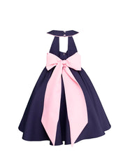 Vestido de Fiesta Azul Marino con Lazo Gigante Rosa Pastel - Gerat