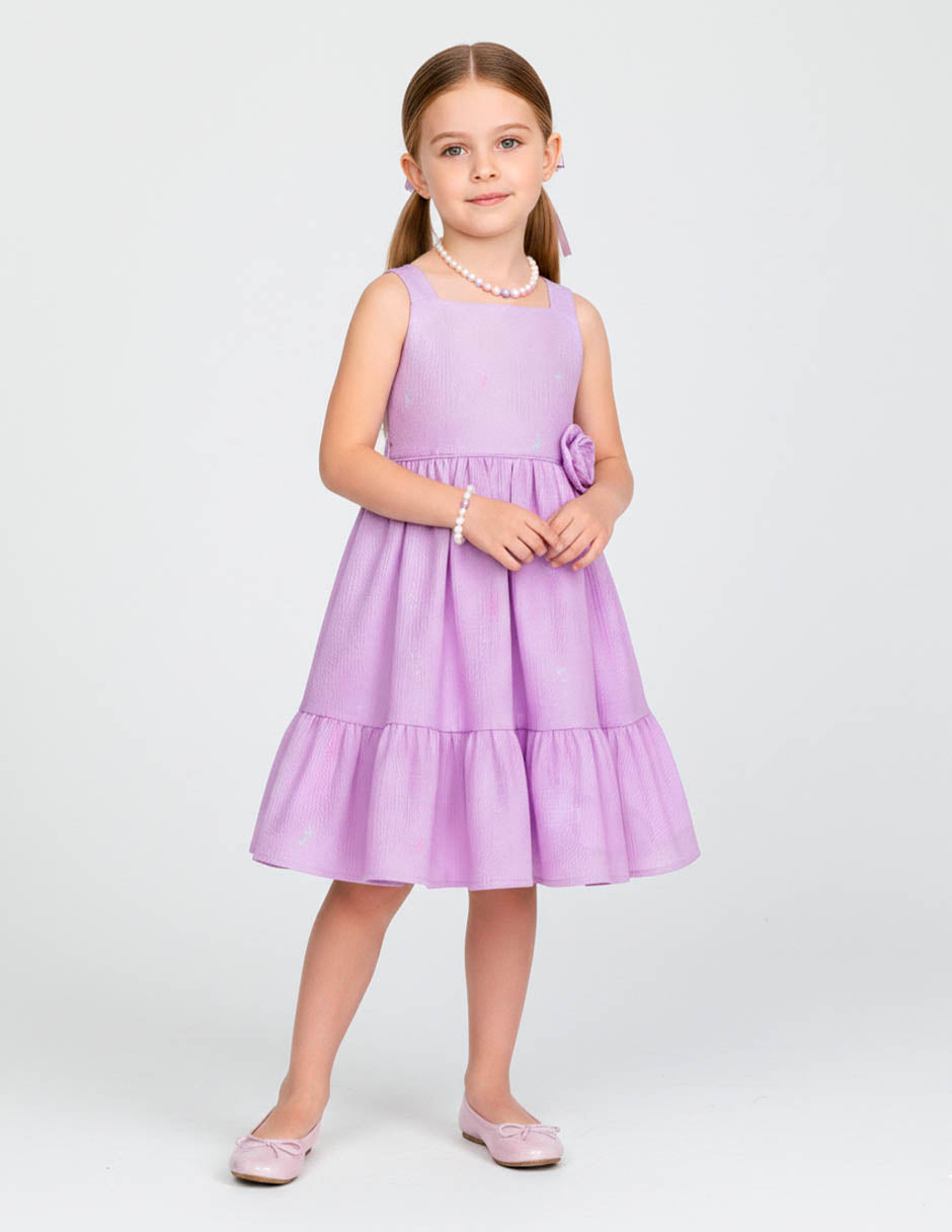 Vestido Lila para Niñas de Fiesta con Moño  – Gerat