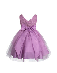 Vestido de Fiesta en Tul Púrpura con Corpiño de Lentejuelas y Moñ- Gerat