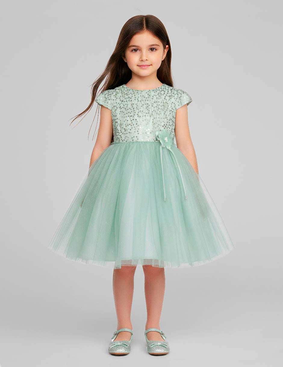 Vestido de Fiesta para Niña Verde Menta con Tul y Brillos | Gerat