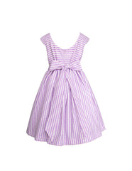 Vestido Infantil a Rayas Lila con Espalda en "V" y Lazo Posterior