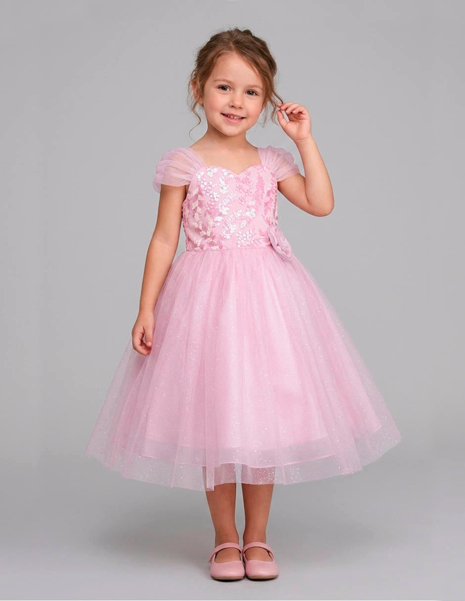 Vestido de Fiesta Gerat Rose Shine | Lentejuelas y Tul Rosa Pastel | Gerat
