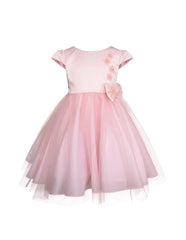 Vestido de Fiesta Rosa para Niñas Gerat con Tul, Moño y Flores Decorativas