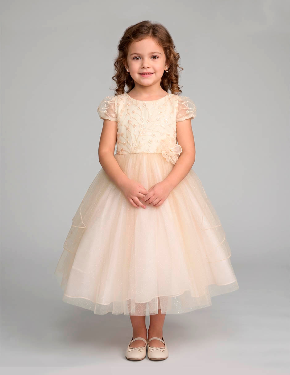 Vestido Elegante Champagne u Oro para Niña Gerat