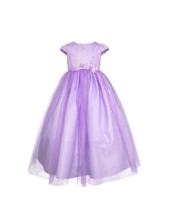 Vestido de Fiesta Lila para Niñas Gerat con Tul, Bordado y Detalles Florales