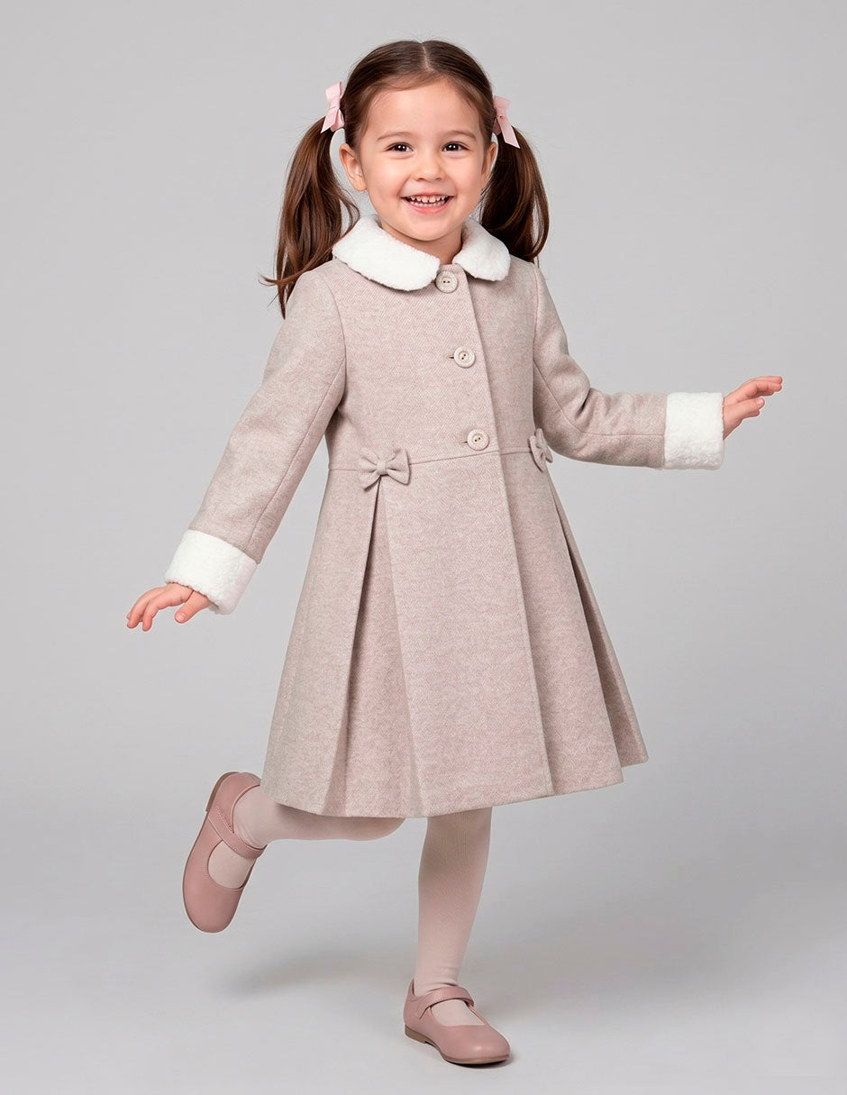 Abrigo Beige para Niña Gerat con Cuello Afelpado