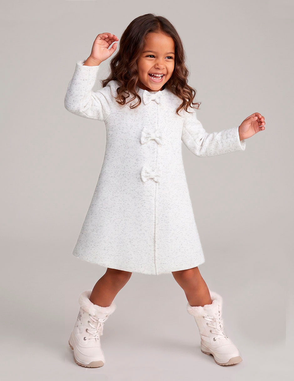 Abrigo Blanco para Niñas Gerat con Moños Decorativos