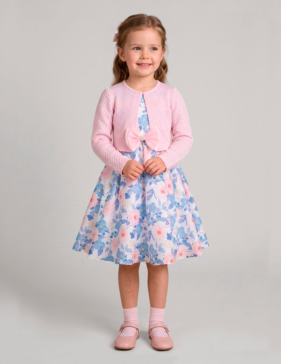 Vestido Floral para Niña con Suéter Rosa Gerat