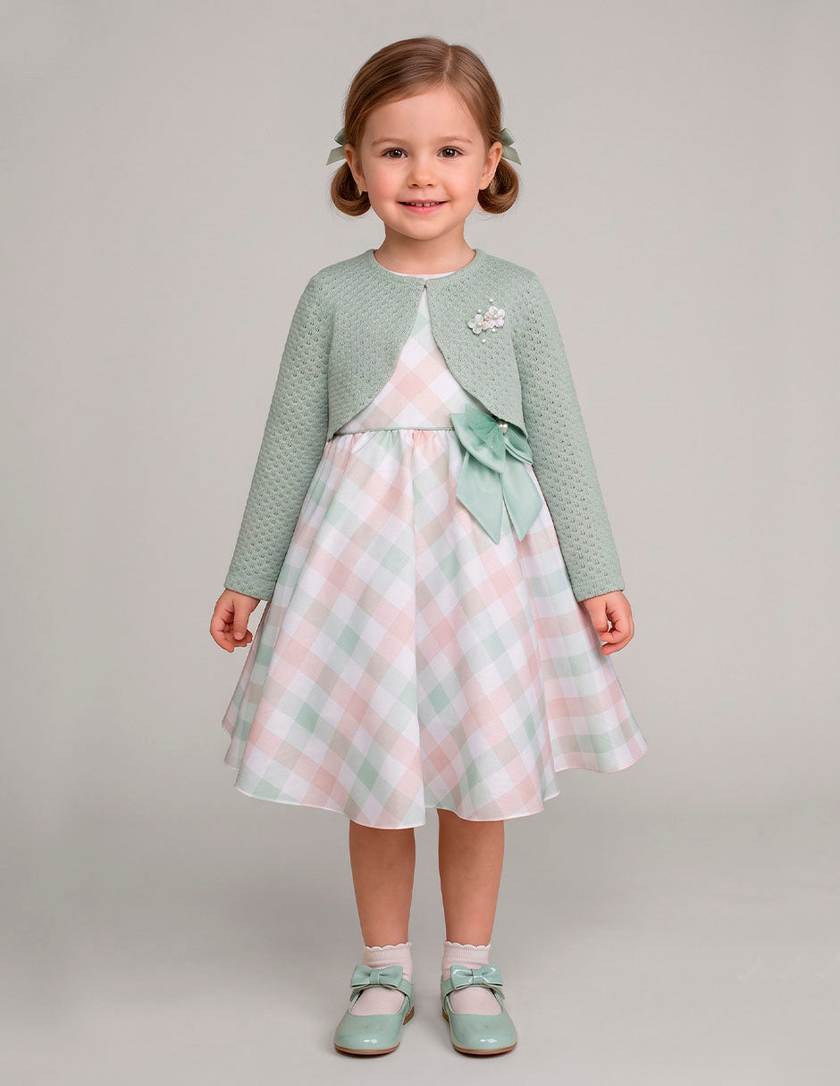 Vestido con Suéter para Niña Gerat en Cuadros Pastel Menta