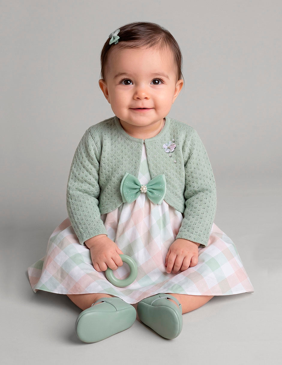 Bata con Suéter para Bebé Gerat en Cuadros Pastel Verde Menta