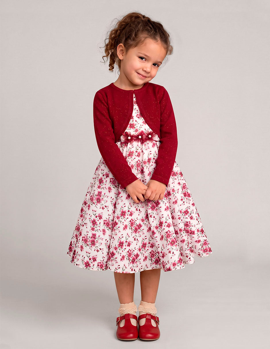 Vestido con Torero para Niña Gerat Estampado Floral Rojo
