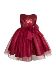 Vestido Vino Rojizo para Niña Gerat con Lentejuelas y Moño