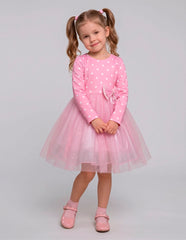Vestido Rosa para Niña Gerat con Lunares, Tul y Moño