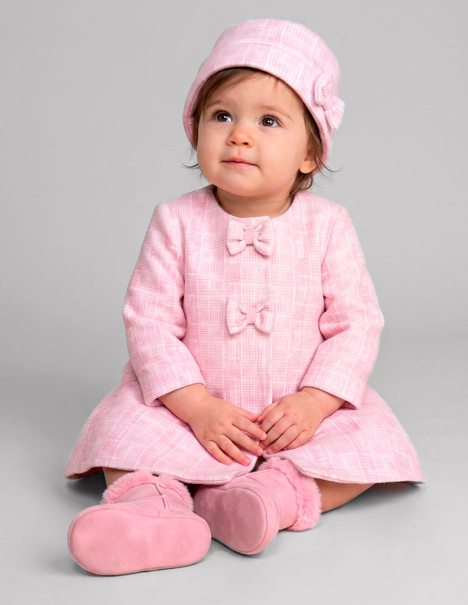 Abrigo Rosa para Bebé Gerat con Gorro y Moños Decorativos