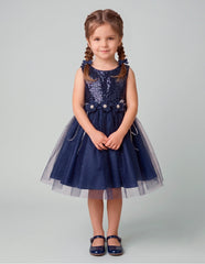 Vestido de Fiesta Azul Marino para Niña Gerat con Lentejuela y Tul