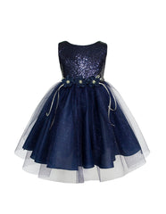 Vestido de Fiesta Azul Marino para Niña Gerat con Lentejuela y Tul