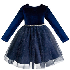 Vestido de fiesta para niñas manga larga azul marino Gerat