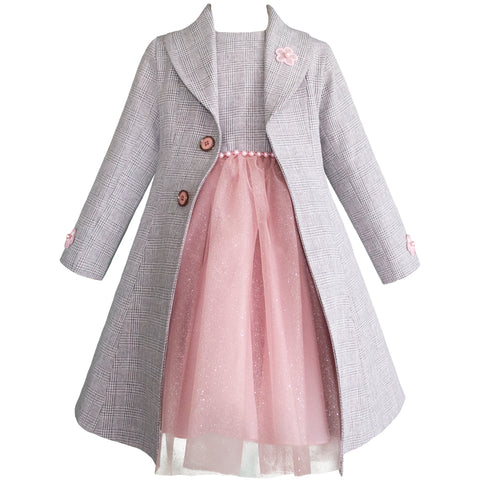 Vestido y abrigo color palo de rosa con gris Gerat