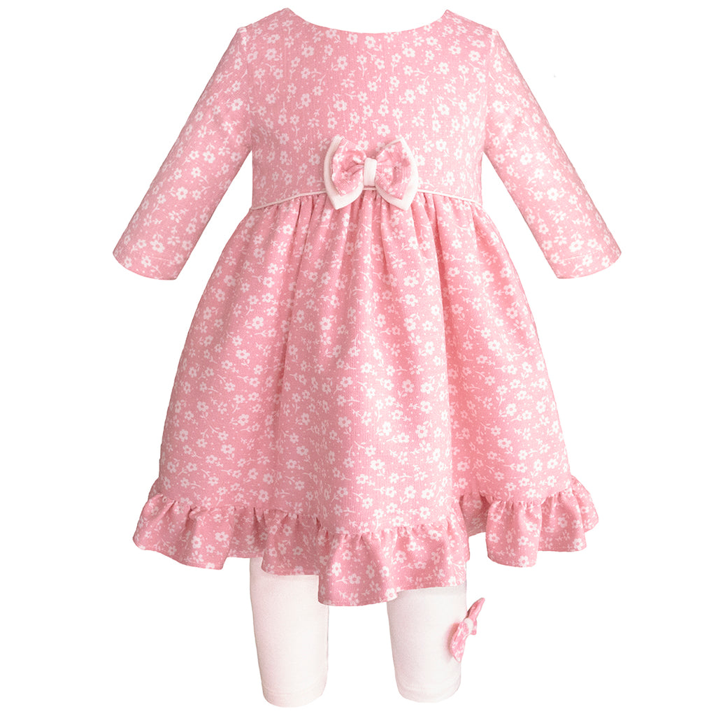 Conjunto para bebé de 2 piezas vestido y pantalon color rosa