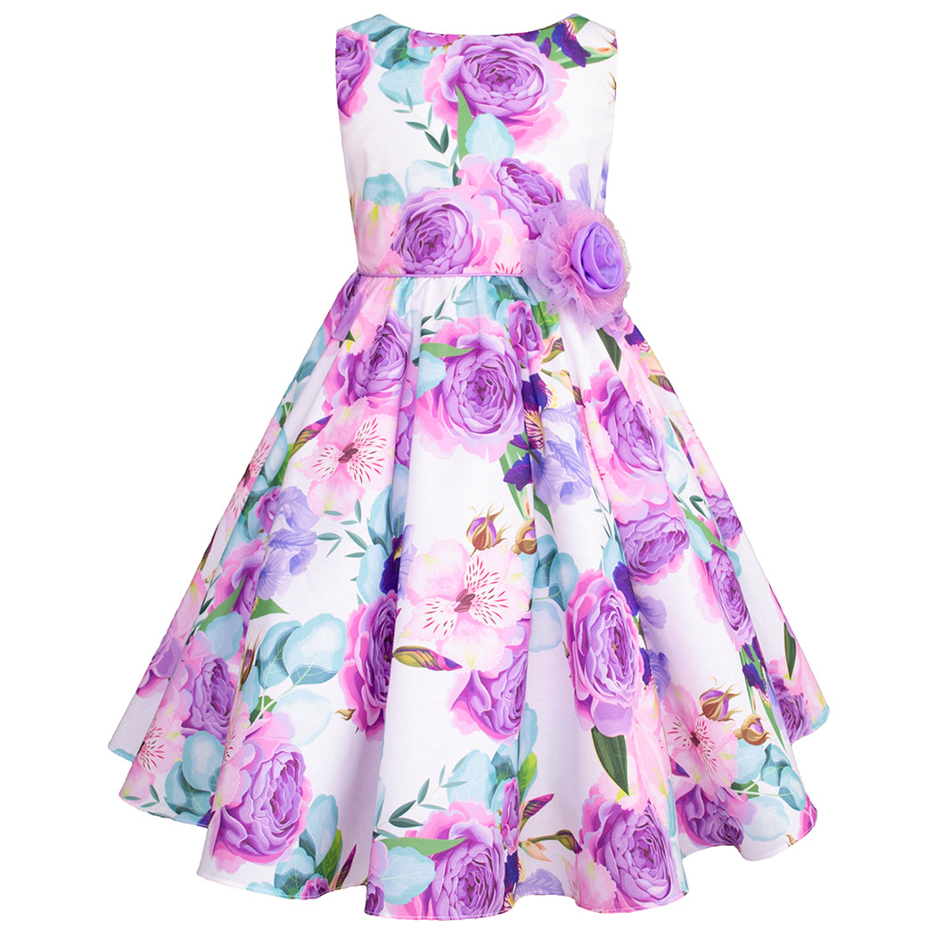 Vestido de flores Lila para Niñas de 4 a 10 Años Gerat