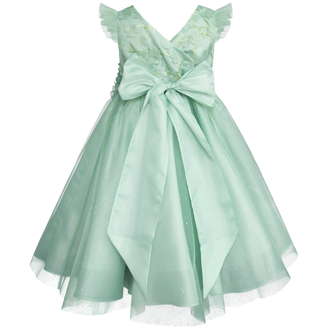 Vestido de Fiesta Verde Pastel con Flores para Niñas de 3 a 10 Años - Gerat