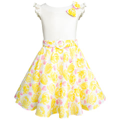 Conjunto de Blusa y Falda Floral amarilla para Niñas de 6 a 12 Años Gerat