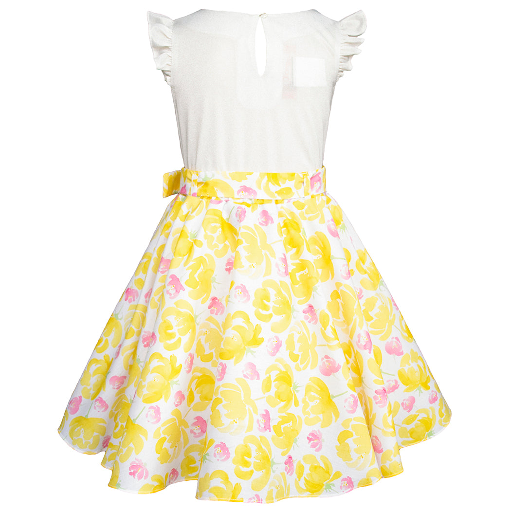 Conjunto de Blusa y Falda Floral amarilla para Niñas de 6 a 12 Años Gerat