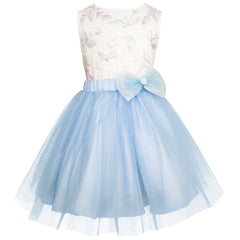 Vestido Gerat Azul de Fiesta con Moño Lateral para Niñas de 6 a 12 Años