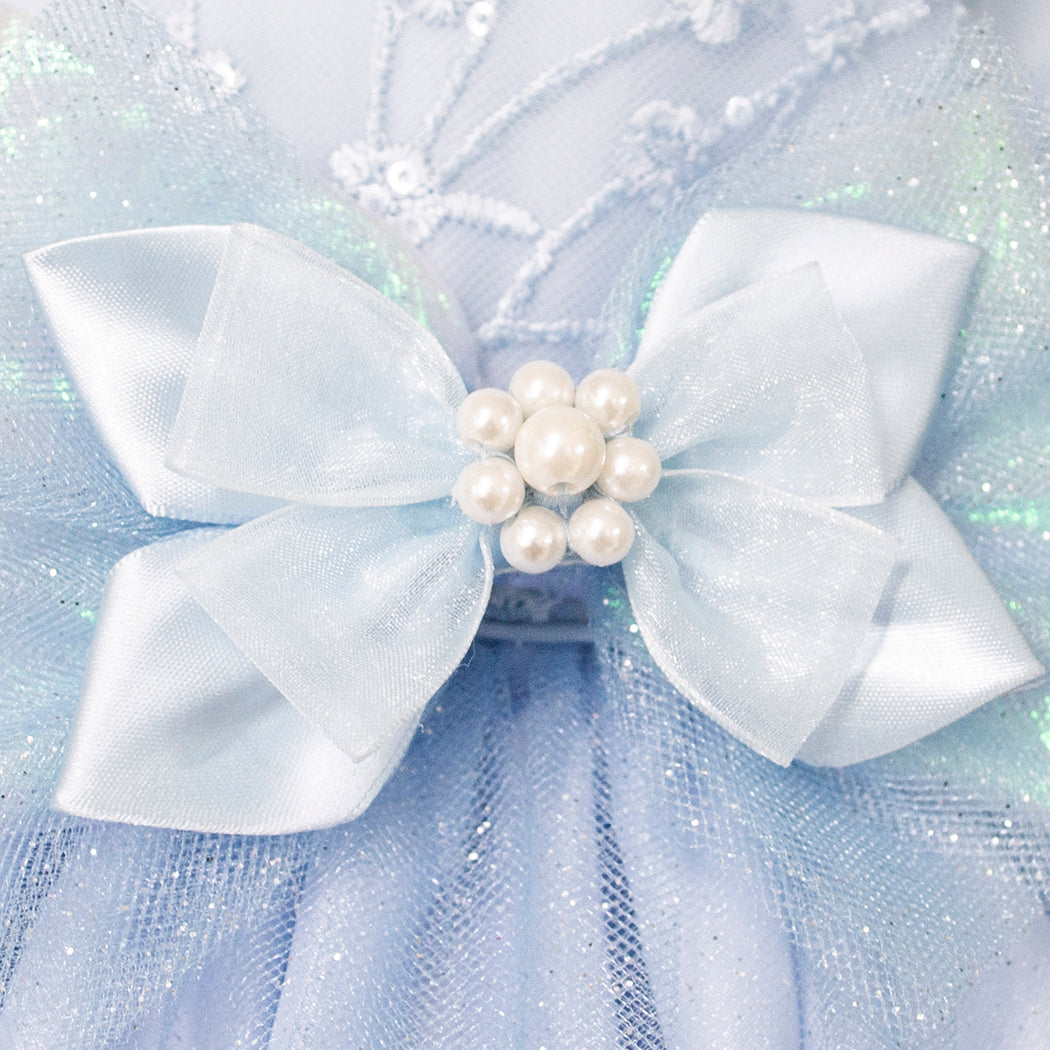 Vestido Gerat Azul de Fiesta Largo con Tul y Moño para Niñas de 3 a 10 Años